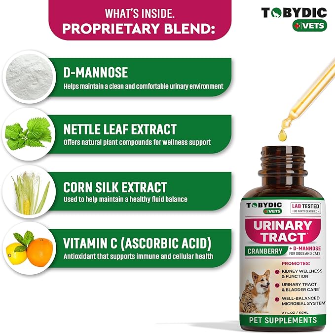 Cat & Dog UTI Treatment & Urinary Tract Infection Remedy with Cranberry & D-Mannose - Feline Natural Medicine for UTI Relief - Kidney + Bladder Support Supplement - Pet Renal Health