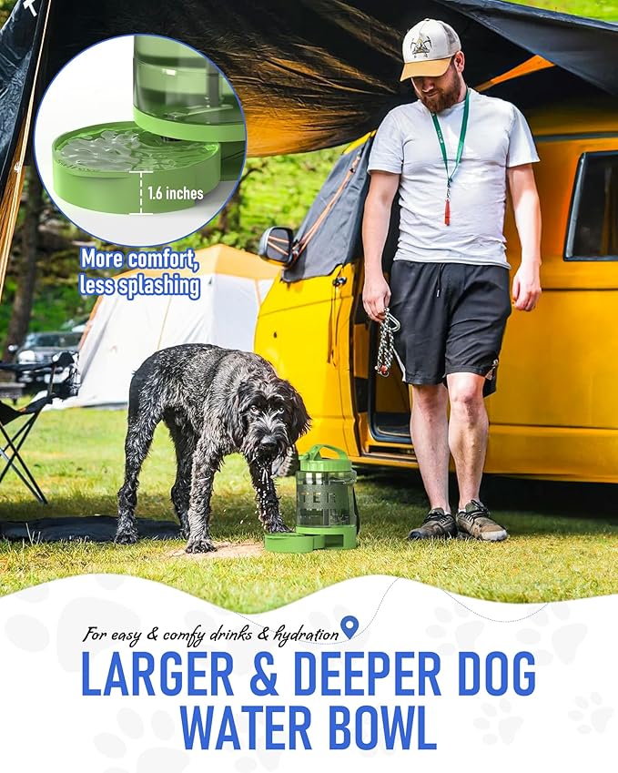Portable Dog Travel Water Bottle, 77oz Large Portable Dog Water Bowl Dispenser, Leakproof Pet Drinking Bottle Dispenser for Hiking Camping Walking Travelling Beach Car Trips, No Spill, BPA Free,Green