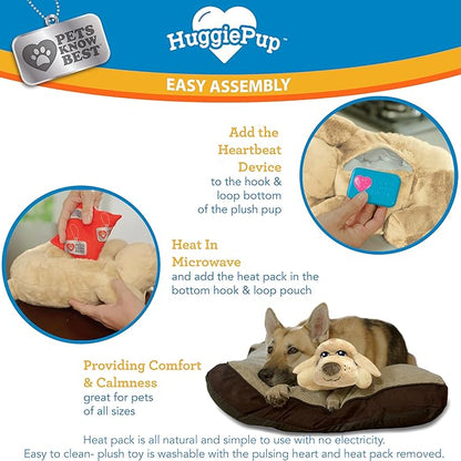 Pets Know Best presents HuggiePup - Cuddly Puppy Behavioral Aid Toy, Great for Crate Training- Pulsing Heartbeat, Heating Pack- Chocolate Dog
