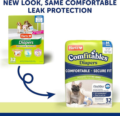 Hartz Disposable Dog Diapers, Size M 32 count, Comfortable & Secure Fit, Easy to Put On