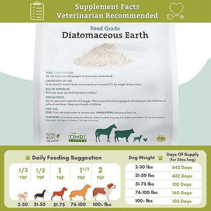 Wholistic Pet Organics Diatomaceous Earth - Food Grade for Dogs & Cats - 26 Oz - Multi Use Powder - Pet Safe Non-Chemical Freshwater Sourced Silica Supports Overall Health - Made in USA - 210 Scoops