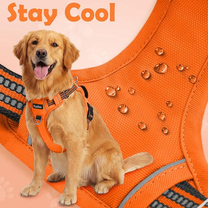Funfox Dog Harness No Pull, Adjustable Pet Vest Harness, Super Soft Material with Vertical Handle Easy Control, Reflective Night Walking, 2 Leash Clips for Medium Sized Dogs, Orange, M