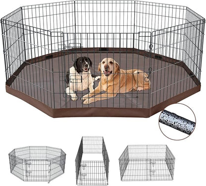 NEZUC Foldable Silver Metal Dog Exercise Playpen Gate Fence Dog Crate 8 Panels 30 Inch Height Puppy Kennels with Bottom Pad for Animals Outdoor Indoor (with Bottom pad, 8 Panels 30" H)