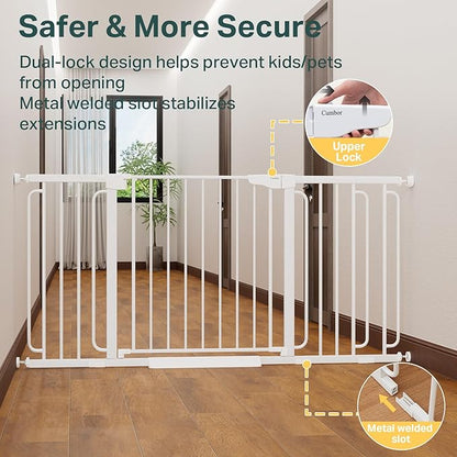 Cumbor Extra Wide Baby & Pet Gate Set, 29.7-51.5" & 36.6-64" Gates with Dual-Lock, Auto-Close, One-Hand Operation for Stairs, Hallways & Doorways