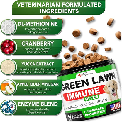 Grass Burn Spot Chews - Dog Urine Neutralizer for Lawn - 120 Grass Green Treats, Rocks - Pee Grass Spot Saver Caused by Dog Urine - Probiotics - Digestive Enzymes - Made in USA