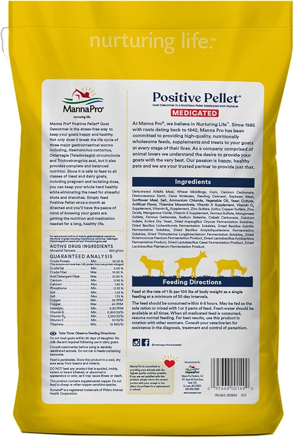 Manna Pro Positive Pellet Goat Dewormer Medicated, 25 lbs - Goat Supplies