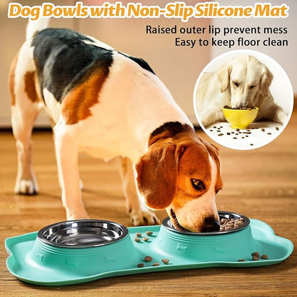 Hubulk Pet Dog Bowls 2 Stainless Steel Dog Bowl with No Spill Non-Skid Silicone Mat + Pet Food Scoop Water and Food Feeder Bowls for Feeding Small Medium Large Dogs Cats Puppies (Small, Mint Green)