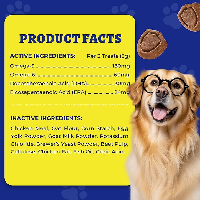 260 Bites Wellix Dog Skin and Coat Supplement - Affordable, Long-Lasting Omega 3 Fish Oil for Dogs - Supports Skin & Coat, Itching Relief & Anti-Shedding Tasty Dog Allergy Chews