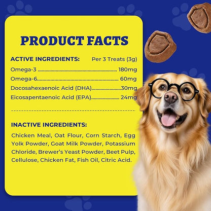 260 Bites Wellix Dog Skin and Coat Supplement - Affordable, Long-Lasting Omega 3 Fish Oil for Dogs - Supports Skin & Coat, Itching Relief & Anti-Shedding Tasty Dog Allergy Chews