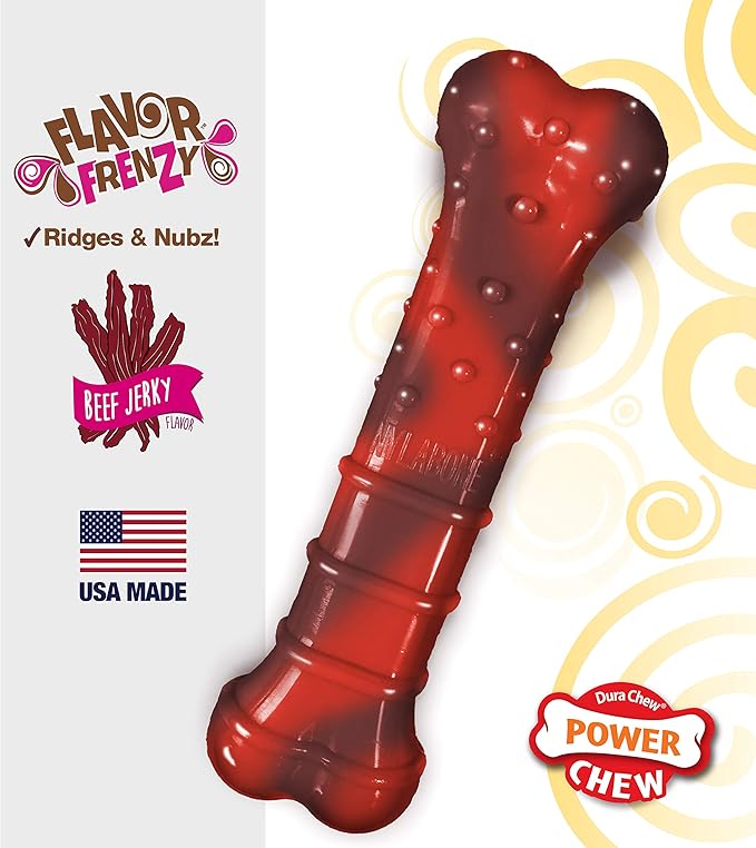Nylabone Textured Bone Power Chew Toy for Dogs, Durable & Tough Dog Toys for Aggressive Chewers, Beef Jerky Flavor, X-Small Dogs - Up to 15 lbs, 1 Count