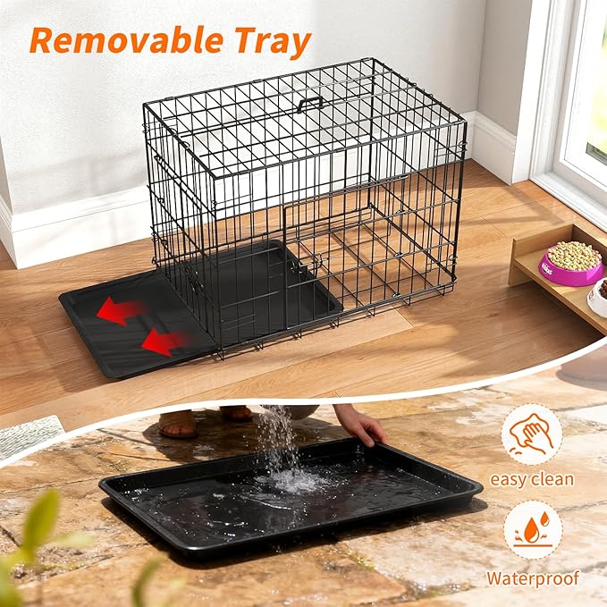 FDW Dog Crate 24-Inch Dog Cage Single Door Foldable Metal Kennel with Leakproof Tray Foldable Design Indoor Outdoor Use for Small Dogs,Dark Black