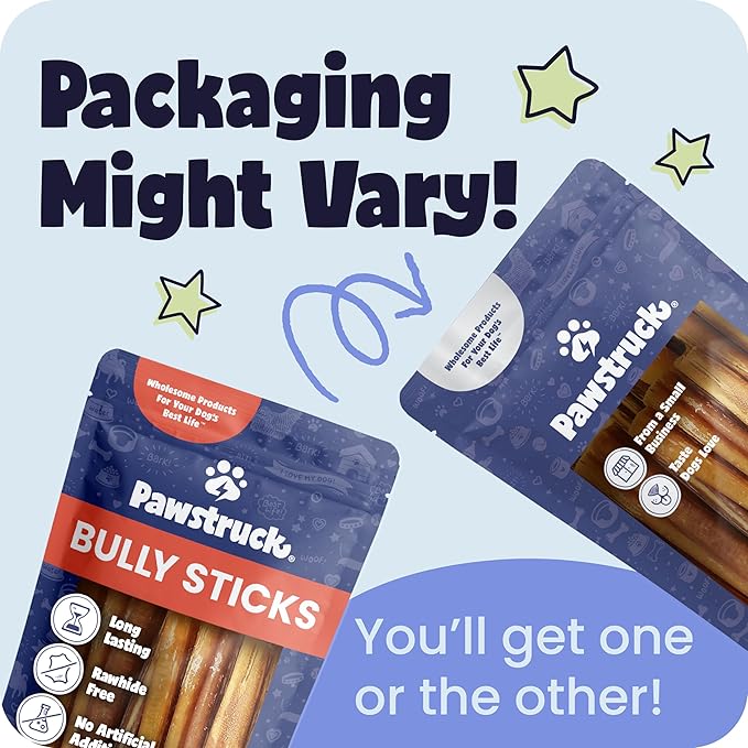 Pawstruck Natural 1–4" Bully Stick Bites for Small Dogs and Puppies – Single Ingredient, Digestible, Rawhide-Free, High-Protein Chew Treat Bones – 8 oz Bag – Packaging May Vary