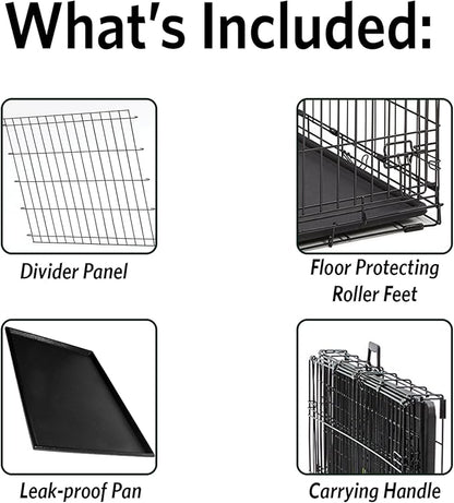 MidWest Homes for Pets Medium Ovation Single Door Folding Dog Crate, 30-Inches, Space-Saving Patented Up & Away Door, Leak-Proof Pan, Divider Panel, Black