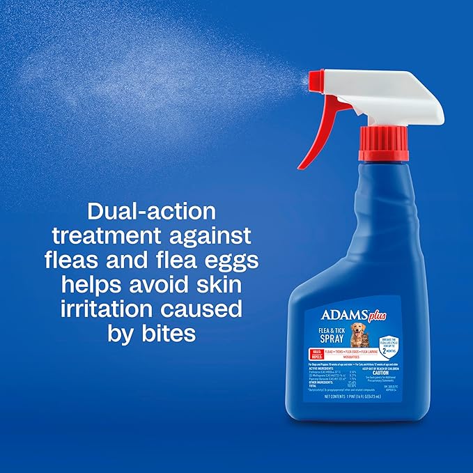 ADAMS Plus Flea & Tick Dog and Cat Spray, Kills Fleas & Ticks, Repels Mosquitoes, Prevents Flea Infestations for up to 2 Months, Flea Treatment for Dogs, Cats, Puppies, & Kittens, 16 Fl oz