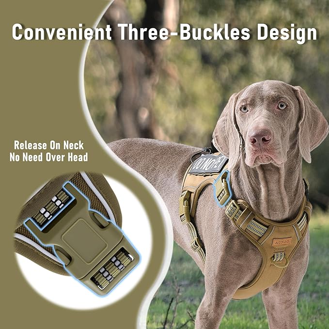 Adjustable No-Pull Tactical Dog Vest Harness for Big Dog Breeds, Siberian Husky Labrador Golden Retriever, Reflective Breathable Oxford Material, Front Leash Clip Control, Army Green, L