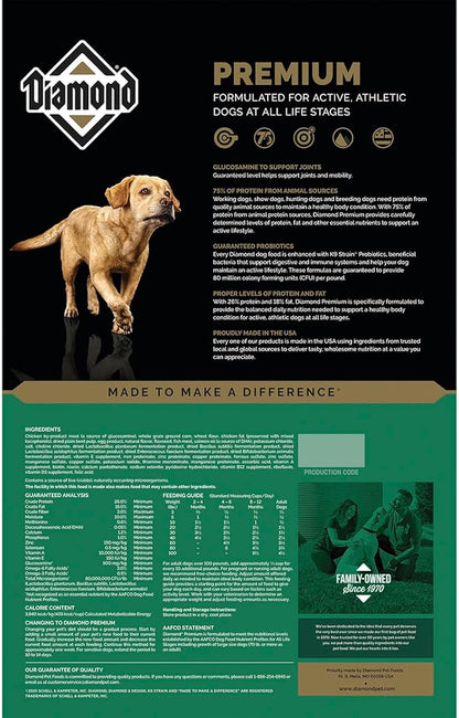 Diamond Premium All Life Stages Dry Dog Food 26/18 for Active, Athletic & Sporting Dogs 40lb Bag