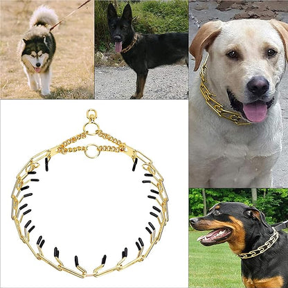 Stainless Steel Prong Pinch Collar for Dogs, Adjustable Training Collar with Quick Release Buckle for Small Medium Large Dogs (Gold, 22")