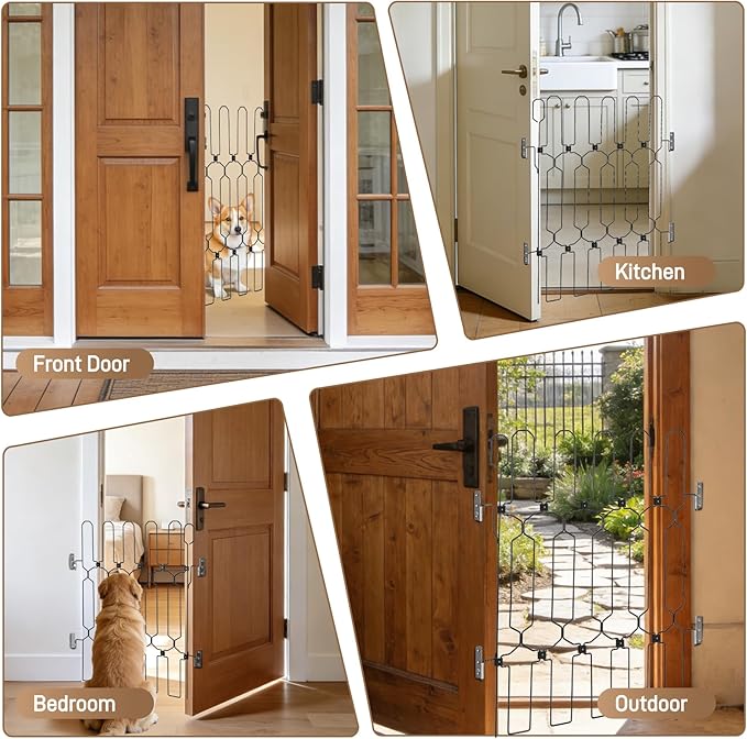 Retractable Dog Gate for Front Door 35.4" Wide 30.7" Tall Automatic Retractable Dog Barrier to Keep Pets Secure When Door Opens/Closes, Hardware Mount Front Door Barrier for Small/Large Dogs, Indoor