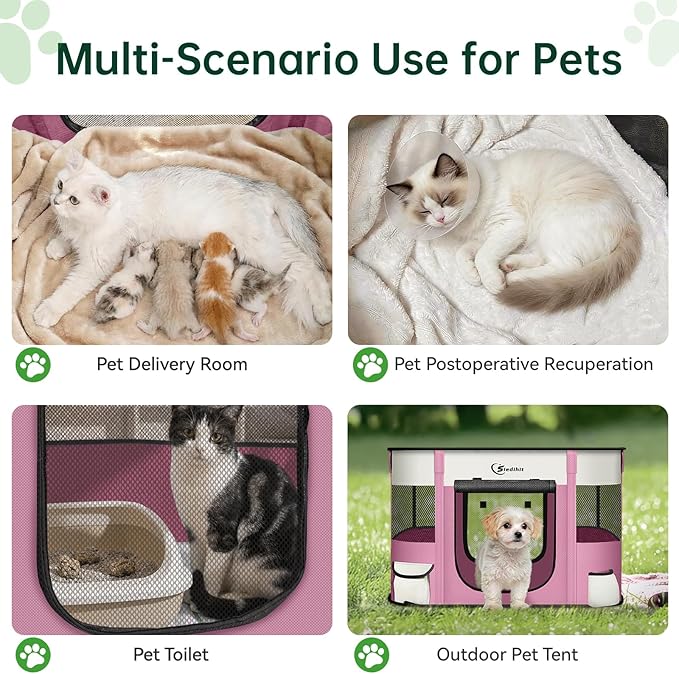Dog Playpen,Cat Pet Puppy Pen,Portable Playpens for Dogs Indoor Outdoor Travel Camping Use,Foldable Dog Kennel Tent Crate for Rabbit Small Animals with Carrying Case (Pink, Small)