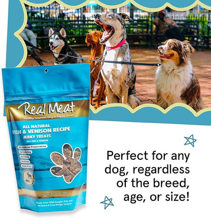 TRMC Real Meat Dog Treats - Two 12oz Bag of Bite-Sized Air-Dried Fish & Venison Jerky for Dogs - Grain-Free Jerky Dog Treats Made up of 95% All-Natural, Free-Range Venison & Ocean-Caught Fish
