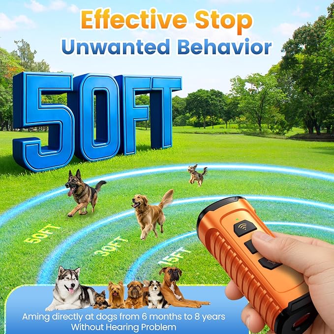 Dog Bark Deterrent Device 3X Anti Barking Device for Dogs, 5 Modes Stop Neighbors Dog Barks No More Safe for All Dogs 50FT Bark Control Indoor Outdoor with Flashlight,Dog Training Device