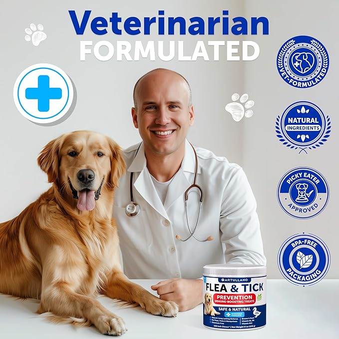 Flea and Tick Prevention for Dogs Chewables - Natural Flea Treatment Control - Supplement for Large & Small Dogs with Vitamins - Immune Support Chews - Puppy Pest Defense Oral Pills - 120 Soft Treats