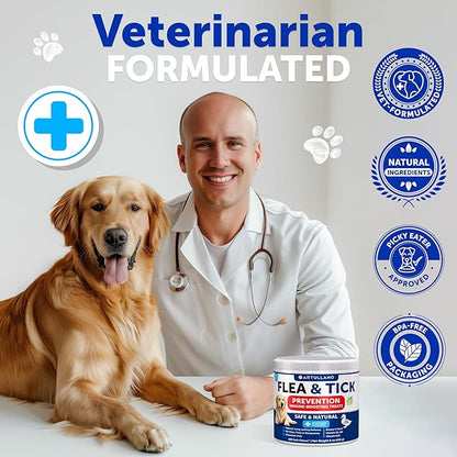 Flea and Tick Prevention for Dogs Chewables - Natural Flea Treatment Control - Supplement for Large & Small Dogs with Vitamins - Immune Support Chews - Puppy Pest Defense Oral Pills - 120 Soft Treats