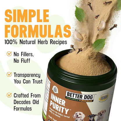 Better Dog Supplements Inner Purity by Cesar Millan – Natural Digestive, Dewormer & Gut Health Powder for Dogs – Internal Cleanliness, Detox & Bowel Movement Support – 3.4oz, (60-Day Supply)