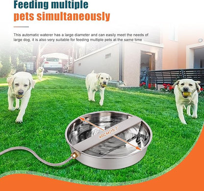 Automatic Dog Water Bowl Dispenser Large Breed Outdoor Stainless Steel Pet Waterer with Float Valve Auto Fill Dog Waterer for Large Dogs Cats Chicken Livestock