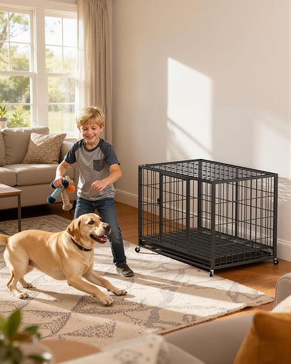 HIWOKK 38 Inch Dog Crates for Meidum Small Dogs,Metal Wire Cages Dog Kennels Pet Cage with Double-Door,Removable Tray,for Small Medium Dogs