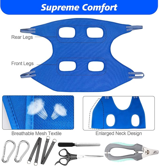 ATESON Pet Dog Grooming Hammock Harness for Medium Dogs Nail Trimming, Dog Sling for Cutting Nails, Dog Hanging Holder Hanger for Clipping Nails with Nail Clippers, Nail File, Scissors