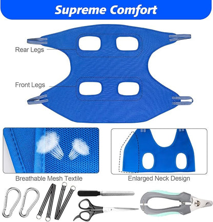 ATESON Pet Dog Grooming Hammock Harness for Medium Dogs Nail Trimming, Dog Sling for Cutting Nails, Dog Hanging Holder Hanger for Clipping Nails with Nail Clippers, Nail File, Scissors