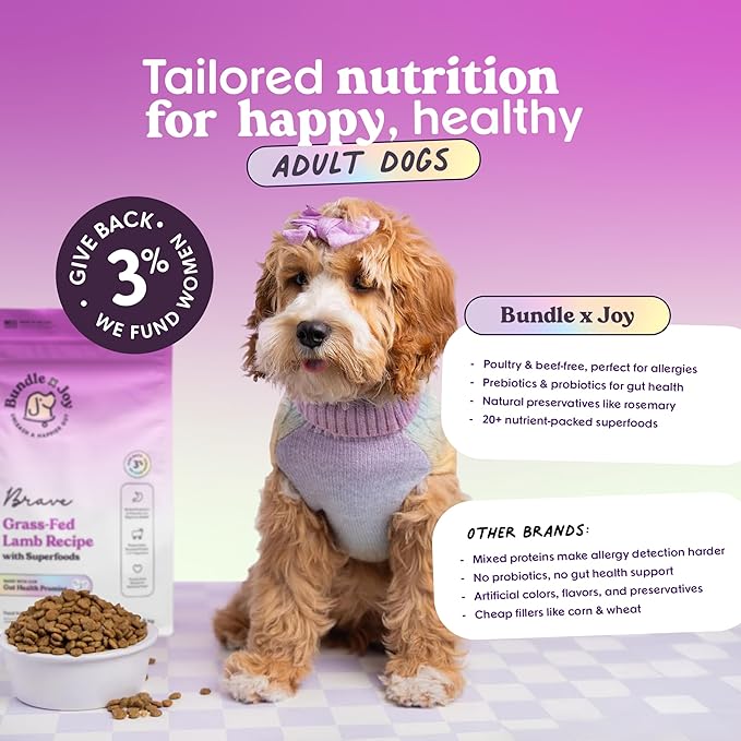 Bundle x Joy Brave Probiotic Dog Food Dry, Lamb, 8lb Bag, Allergy and Gut-Friendly Adult Kibble for Digestive Health with Grass-Fed Lamb, 20 Plant Based Superfoods, Poultry and Grain Free