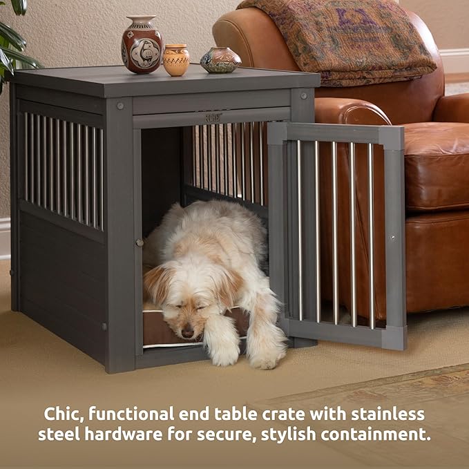 New Age Pet ECOFLEX InnPlace Dog Crate & End Table, Indoor Furniture Style Pet Kennel for Small, Medium, Large & XL Dogs, Durable Composite, Grey, Medium