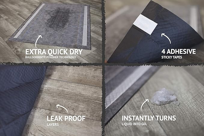 Bulldoglogy Carbon Black Puppy Pee Pads with Adhesive Sticky Tape - Extra Large Charcoal Housebreaking Dog Training Wee Pads (24x35) (360-Count, Black)