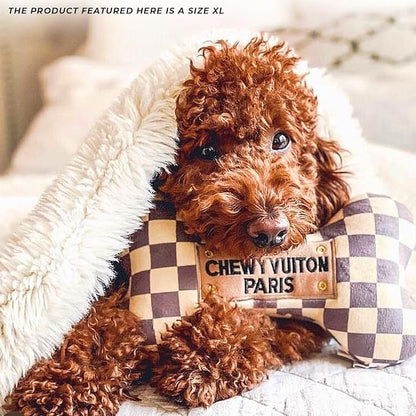 Haute Diggity Dog Chewy Vuiton Bone Plush Squeaky Dog Toy, Soft Durable Designer-Inspired Stuffed Puppy Chew Toys for Small, Medium & Large Dogs, Machine-Washable (Tan Checker) XL