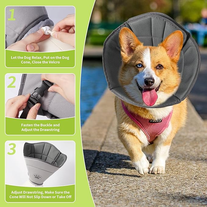 Soft Dog Cone for Small Medium Large Pets After Surgery, Comfy Cone for Dogs, Cones for Dogs to Stop Licking, Pet Elizabethan Collar Alternative to Prevent Licking Wounds (Grey, XL)