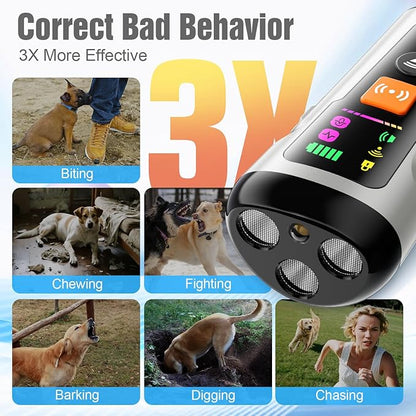 Dog Bark Deterrent Devices, 3X Anti Barking Device for Dogs Ultrasonic Dog Training, Up to 50FT Bark Control Barking Silencer, Correct Bad Behavior Indoor Outdoor Portable Dog Barking Stopper (Grey)