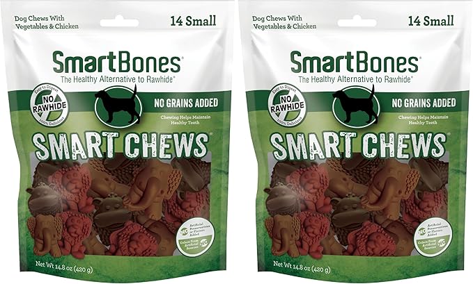SmartBones Smart Chews, Rawhide Free Dog Chews, Treats for Dogs Made with Real Chicken and Vegetables, 14 Count Small (Pack of 2)