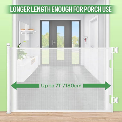 Retractable Baby Gate, Extra Wide Safety Kids or Pets Gate, 33” Tall, Extends to 71” Wide, Mesh Safety Dog Gate for Stairs, Indoor, Outdoor, Doorways, Hallways