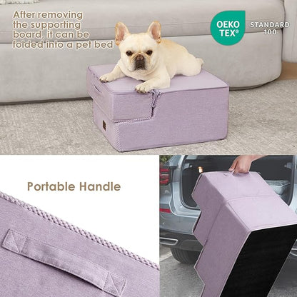 EHEYCIGA Dog Stairs for Small Dogs 13.5" H, 3-Step Dog Steps for Couch Sofa and Chair, Pet Steps for Medium Cats, Non-Slip Balanced Pet Ramp Indoor, Lilac