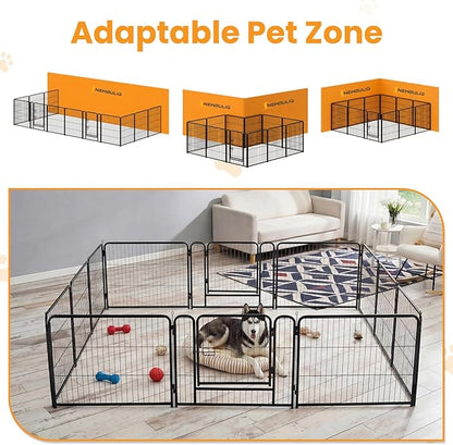 NEWBULIG Dog Playpen for Indoor 12 Panels 24" - Portable Heavy Duty Metal Pet Exercise Pen with Door, Foldable Small Dog Puppy Playpen Fence for Outdoor RV, Camping, Yard, Garden