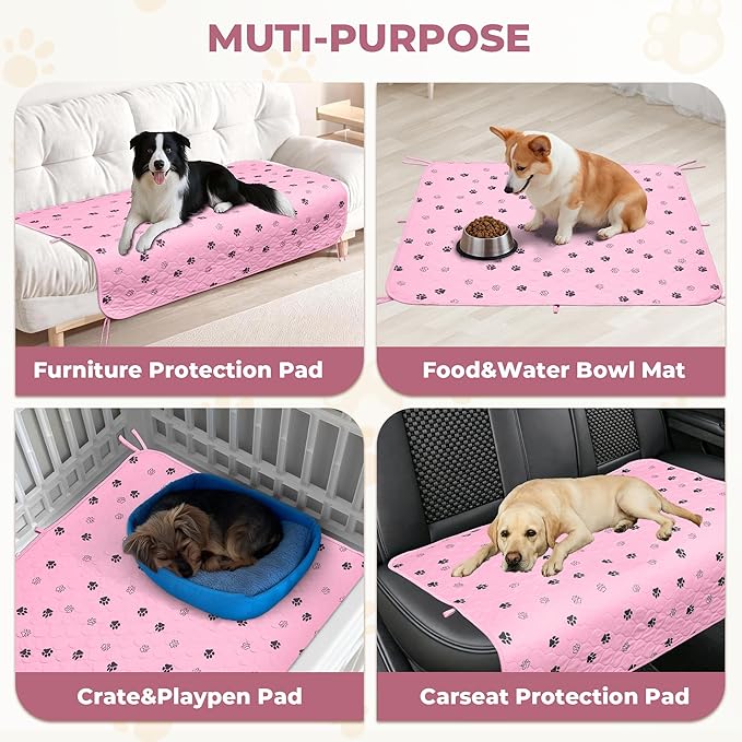 Fostanfly Washable Pee Pads for Dogs, 2 Pack Large 31"x36" Ultra-Absorbent and Leak-Proof Non-Slip Reusable Potty Training Pads for Dogs, Cats, Puppy, Potty of Add 8 Lanyards, Pink