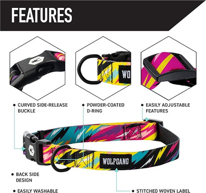 Wolfgang Heavy Duty Martingale Dog Collar with Quick Release Nylon Buckle for Walking & Training, FuzzyTails Print, Large