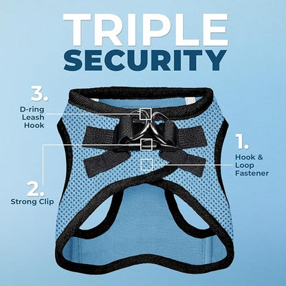 Best Pet Supplies Voyager Step-in Air All Weather Mesh Harness and Reflective Dog 5ft Leash Combo with Neoprene Handle, for Small, Medium and Large Breed Puppies - Set (Baby Blue/Black Trim), X-Small