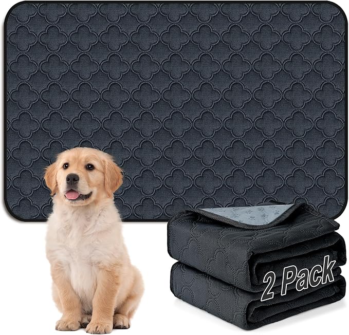 FunFurry Washable Pee Pads for Dogs - 2 Pack Reusable Pee Pads，Waterproof Puppy Pads，Pet Training Pads，Super Absorbent with Dog Paw Shape Non-Slip Backing (Dark Grey, 36" X 48" - 2 Pack)