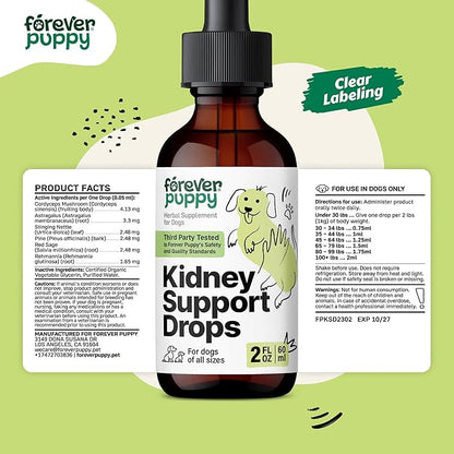 Forever Puppy Kidney Support Drops for Dogs - Cordyceps Mushroom, Astragalus, Stinging Nettle Leaf Extract - Liquid Dog Vitamins and Supplements - Sugar & Alcohol-Free Tincture - 2 fl oz