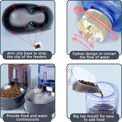UniqueFit Cats Dogs Automatic Food Feeder and Water Dispenser Set 3.8L with Stainless Steel Bowl