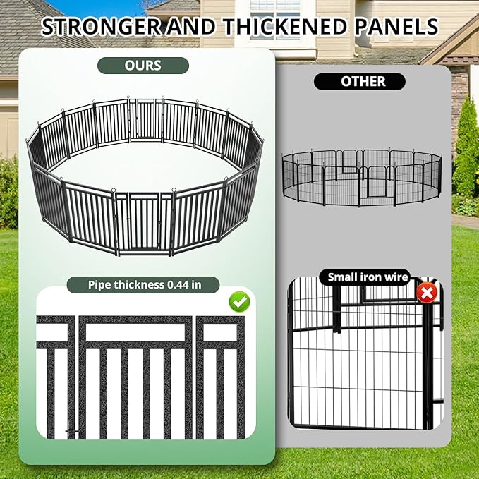 Dog Fence Outdoor Indoor, 47 Inches Height 08 Panels(1gate & 7panels) Dog Playpen for Large/Medium/Small Dogs Metal Dog Pen for Yard Camping and RV [Black-Silver]