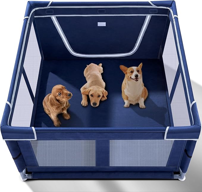 Puppy Playpen Indoor for Dog Small Pets, Dog Playpen 42x42 x25 inch, Dog Play Pen Indoors with Gate, Oxford Fabric Pet Exercise pens for Puppy, Anti-Tipping Dog Enclosure with Zipper Door